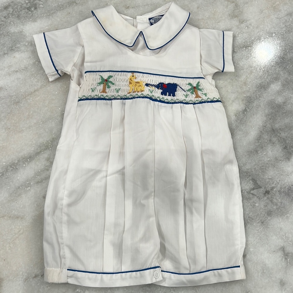 White Boys Smocked Animal Shortall